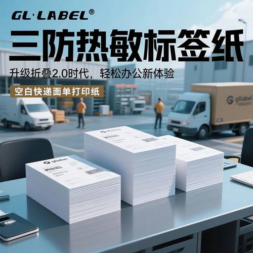 折叠三防热敏标签纸空白快递面单标签76x130 100x150不干胶打印纸叠装100*100折叠e邮宝物流76*130贴纸