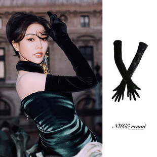 定制加长65cm丝绒手套晚宴礼服婚纱写真拍照舞台表演走秀礼仪配饰