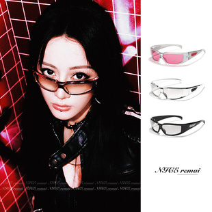 热巴同款银色墨镜赛博朋克未来科技感配饰y2k复古千禧辣妹眼镜cos