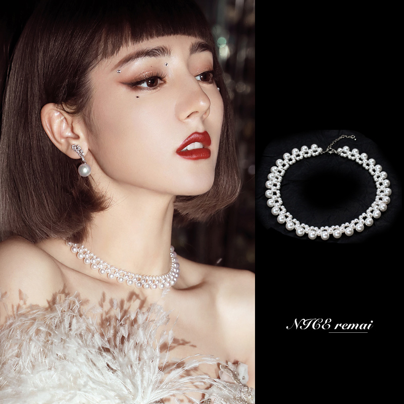 热巴同款法式复古珍珠项链choker