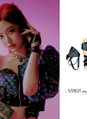 aespa宁艺卓舞台同款皮手套 DS演出铆钉绑带朋克甜酷jk少女PU手套