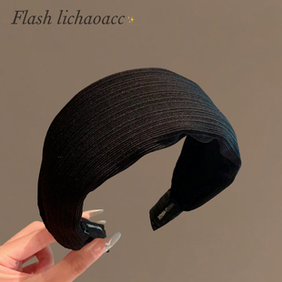 韩系简约坑条纹布艺发箍女款 气质百搭纯色发饰高级感头箍 2025新款