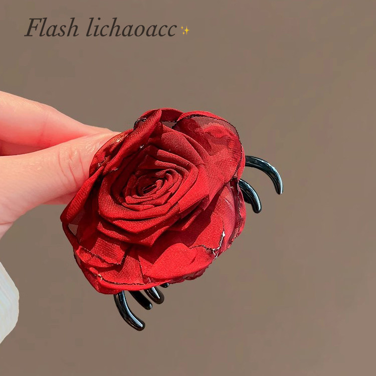 氛围感发饰～安可拉红玫瑰发夹鲨鱼夹手作复古风优雅抓夹发饰头饰,饰品/流行首饰/时尚饰品新,发饰,淘宝优惠券,粉丝福利购,淘宝优惠卷