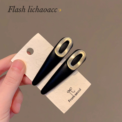 韩系时尚高级感黑皮发夹百搭碎发刘海夹秋冬新款气质侧边夹对夹女