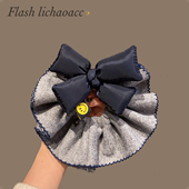 高品质针织灰色发圈韩系蓝色蝴蝶结时尚 百搭发绳发饰秋冬新款 头绳