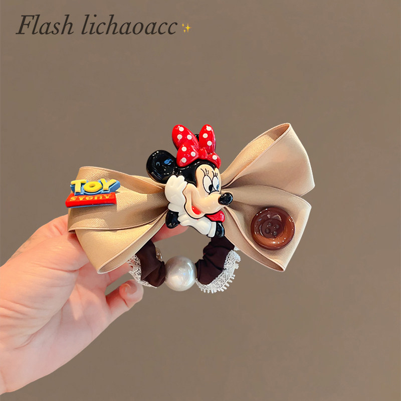 可爱米妮蝴蝶结纽扣蕾丝花边大肠发圈网红新款卡通头绳头绳橡皮筋