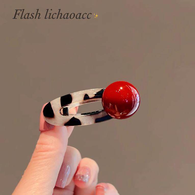 法式安可拉红色珠珠波点发夹女前额豹纹刘海夹百搭侧边碎发鸭嘴夹,饰品/流行首饰/时尚饰品新,发饰,淘宝优惠券,粉丝福利购,淘宝优惠卷