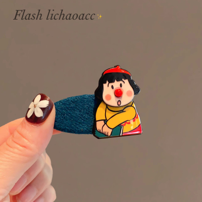 精致小发夹可爱小丑妹青色头饰2025新款侧边夹鸭嘴夹碎花刘海发卡