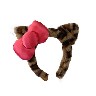 豹纹毛绒洗脸发箍女2025新款秋冬可爱冬季蝴蝶结头箍发捆防滑发卡