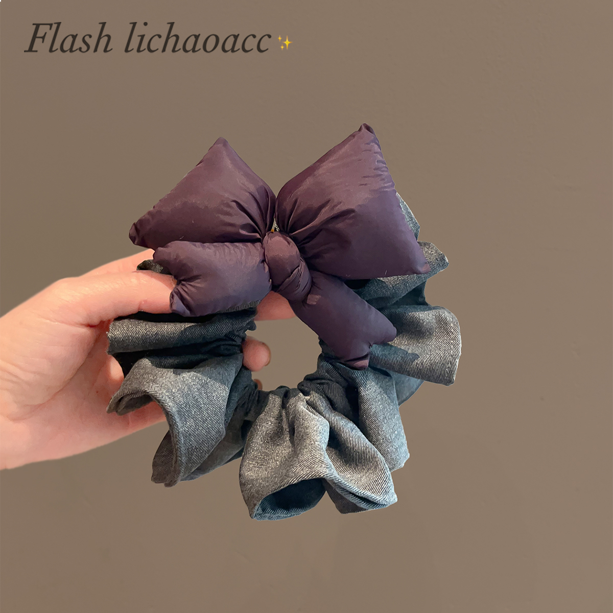 高级感紫色蝴蝶结发圈质感深灰布艺木耳边大肠圈发饰韩国新品发绳
