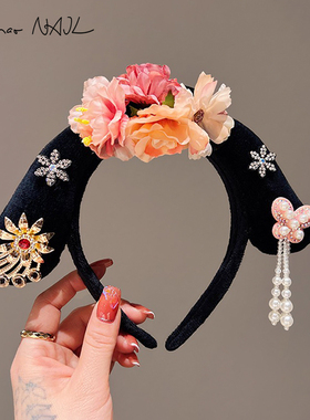 廷格格发箍女2023新款头饰秋冬复古百搭外出洗脸发捆头箍压发卡