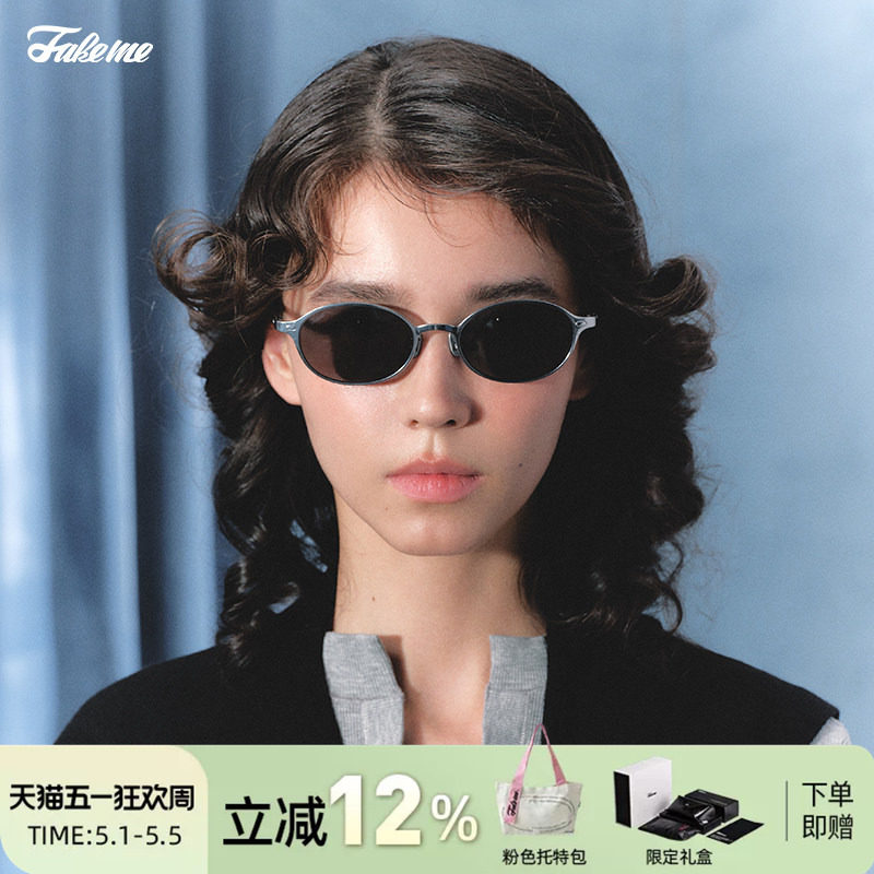 Fakeme 椭圆框墨镜钛金属防紫外线眼镜防晒太阳镜复古core