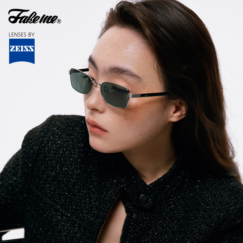 Fakeme 时尚墨镜女复古β钛超轻太阳镜男蝶形防紫外线冰美式 liya