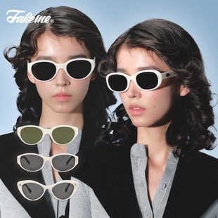 高级感 防紫外线猫眼框太阳镜复古时尚 Fakeme 白框板材高级感墨镜