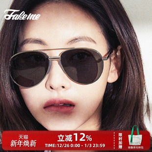 Bauers 复古太阳镜中性款 Fakeme 吴涟序金属飞行员墨镜女时尚