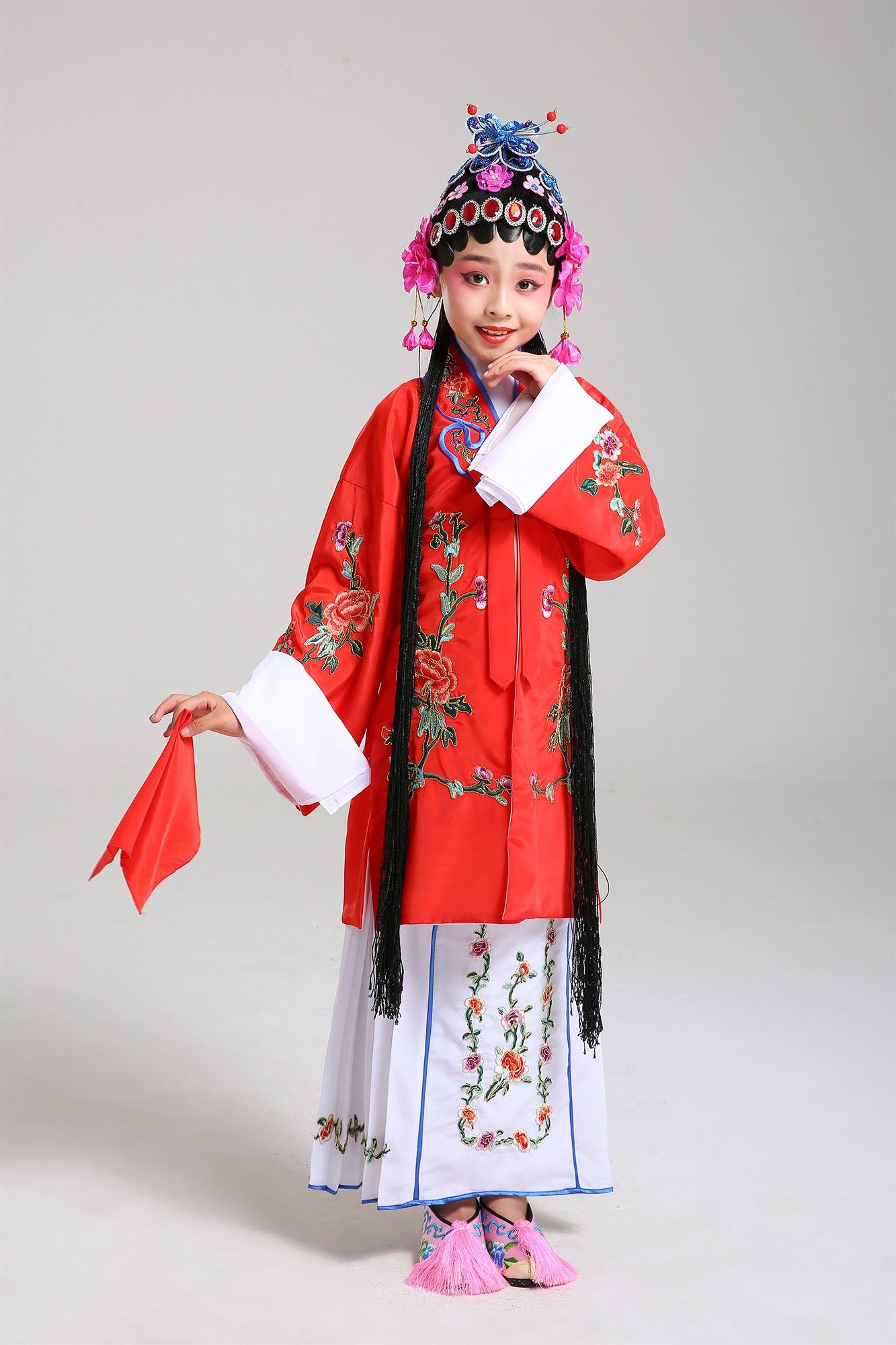 儿童戏服京剧豫剧花旦儿童戏曲服装女青衣水袖舞蹈演出服小孩女披