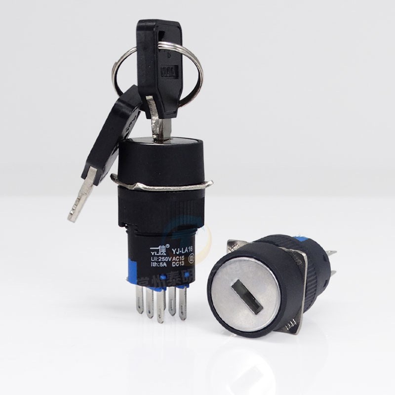 电源锁开关3档位钥匙开关 开-关-开 16Fmm 2开2闭 LA16-22Y3