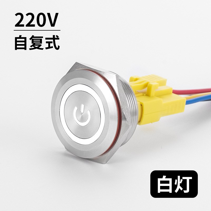 30mm不锈钢金属按钮开关v自复位电源符号汽车改装圆形带灯led防水