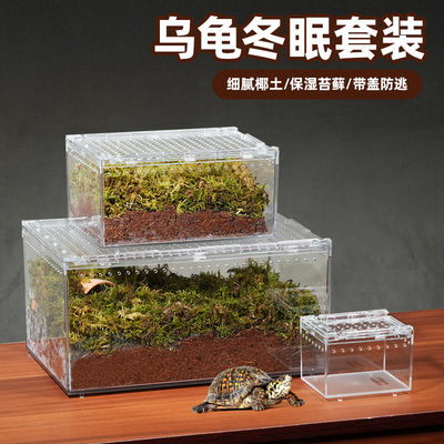 乌龟冬眠套装专用饲养箱椰土苔藓巴西龟过冬保温用品亚克力冬眠盒