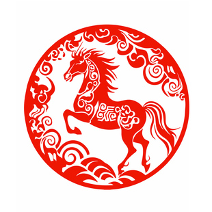 12生肖马窗花剪纸静电贴纸乔迁马到成功窗户玻璃门贴双面红色水贴