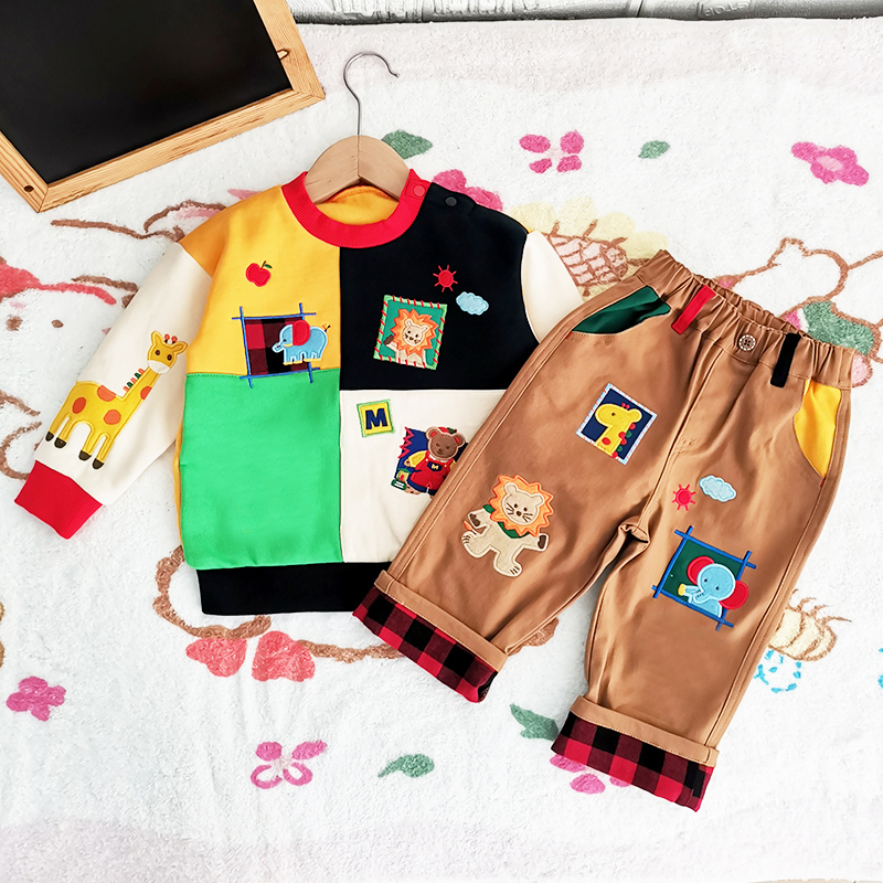 儿童秋冬卡通刺绣卫衣长裤套装