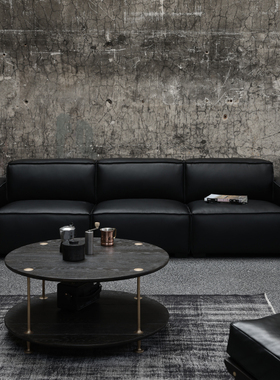 北欧意大利极简现代大黑牛表情三四人头层牛皮Naples全真皮沙发