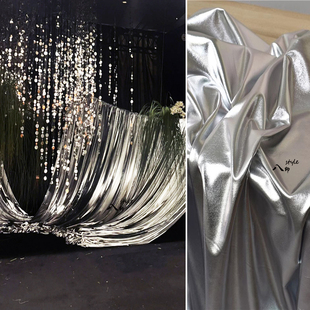 银色镜面反光膜布料纱幔布幔摄影背景创意服装外套裙子设计师面料
