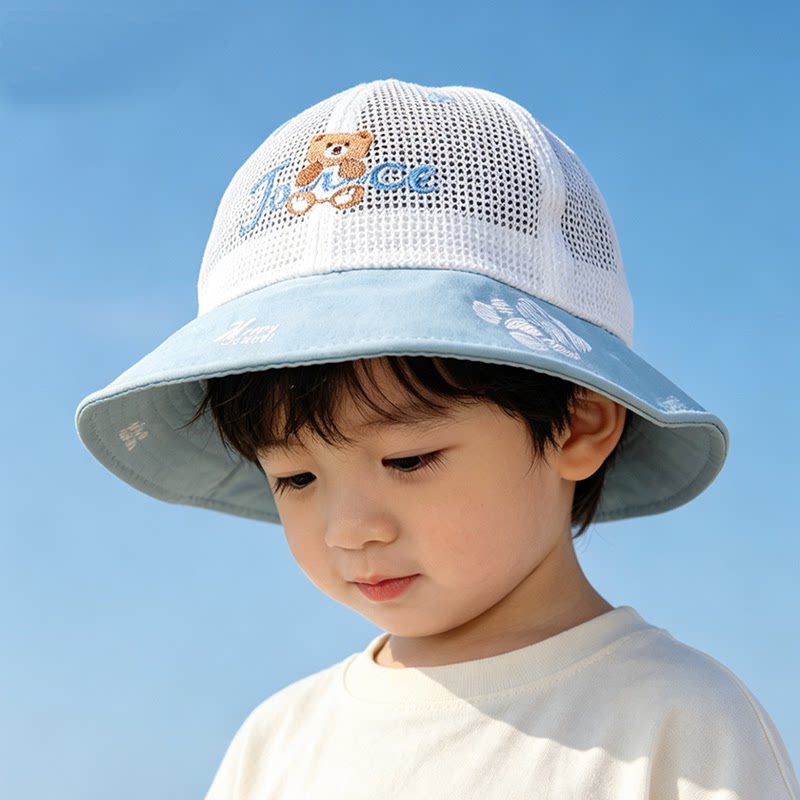 夏款男女宝宝渔夫帽遮太阳网帽婴幼儿童防晒盆帽透气网眼帽子休闲