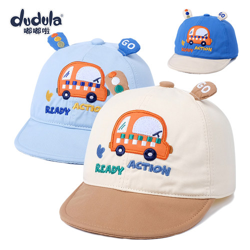 嘟嘟啦纯棉绣花小汽车儿童鸭舌帽