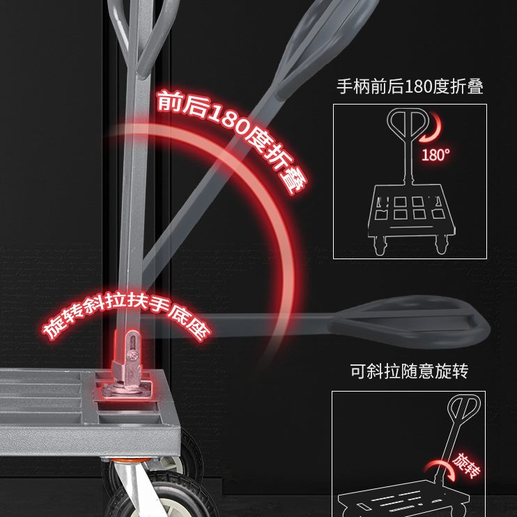 折叠平板车便携小推车拉货家用静音小拖车轻便四轮货车手推搬运车