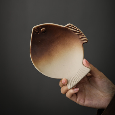 手工陶瓷鱼形烤茶片茶道配件