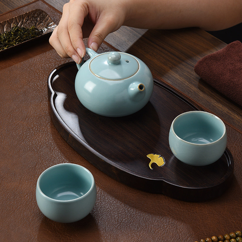恒缘汝窑茶壶茶杯二人用功夫茶具小套装两杯陶瓷干泡茶开片冰裂纹