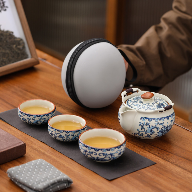 汝窑青花瓷旅行茶具套装