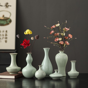 汝窑天青玉壶春瓶家用陶瓷花瓶摆件客厅插花轻奢仿古瓷器茶室配件