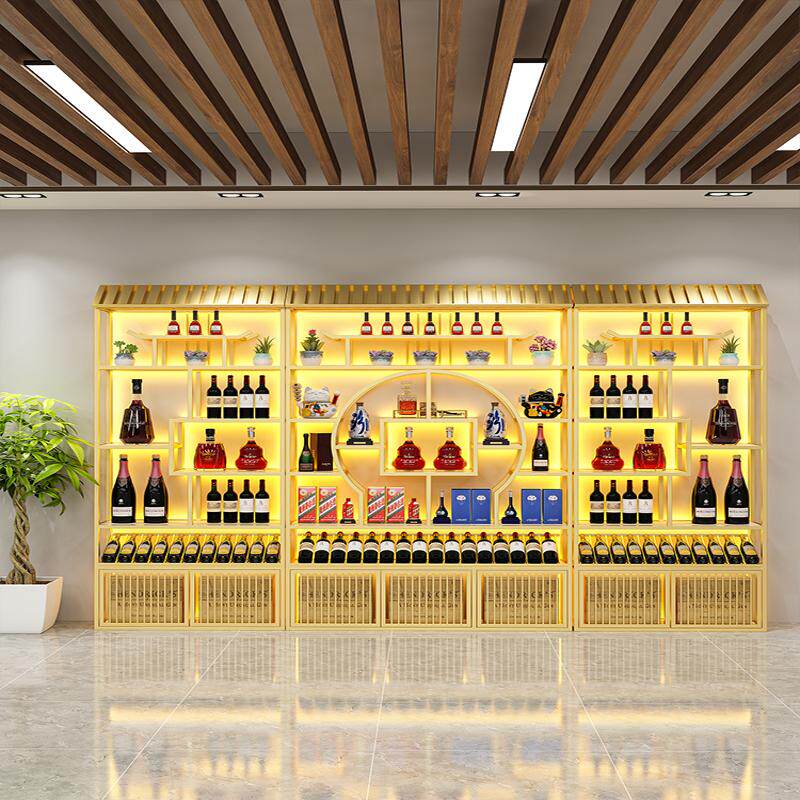 红酒柜展示柜架酒吧铁艺酒架酒柜工业风定制白酒发光落地架子商用
