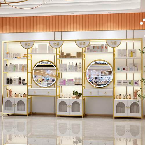 美容院产品展示柜轻奢化妆品展示架美甲店货架置物架子母婴陈列柜