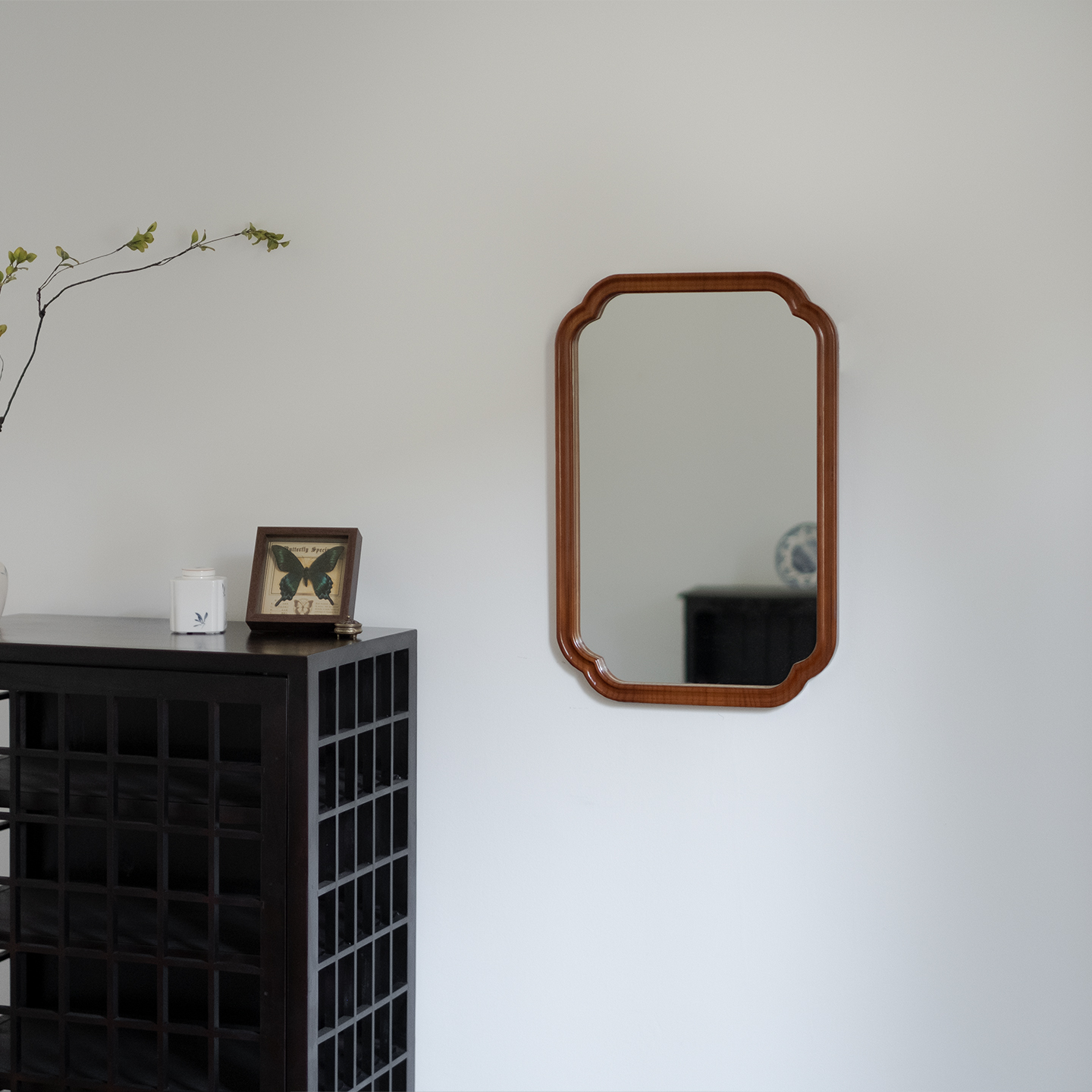 闻森实木新中式复古化妆镜壁挂式