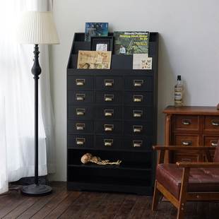 轻奢黑色中古风窄边柜 饰一体整装 闻森家居法式 复古实木斗柜客厅装