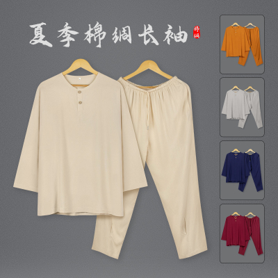 夏季僧服棉绸短袖内衣长袖出家僧人比丘睡衣和尚T恤男女款居士服