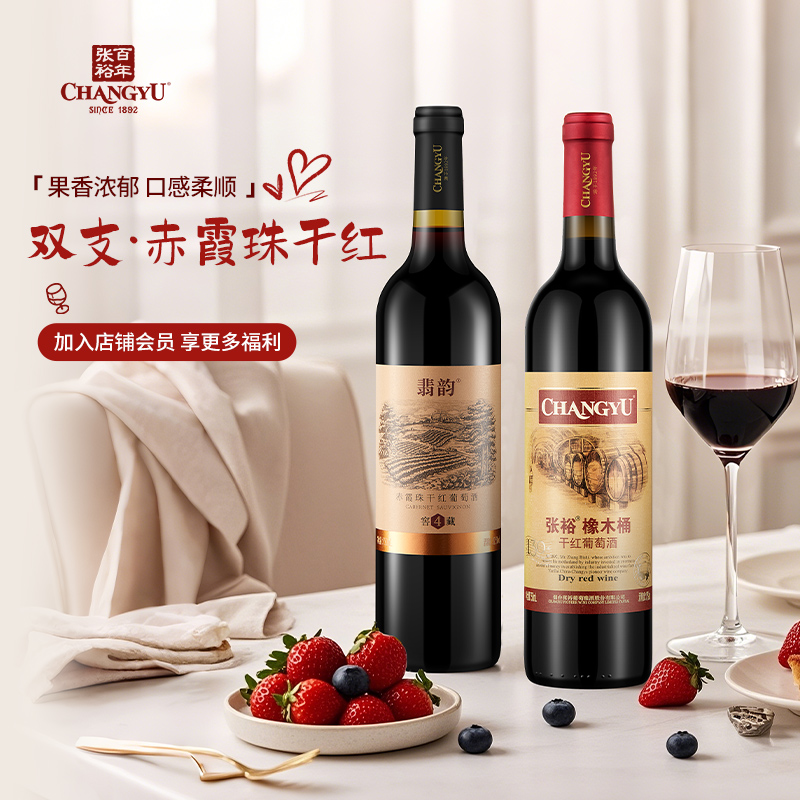 张裕国产橡木桶干红葡萄酒翡韵窖藏4红酒聚会双支装750ml*2