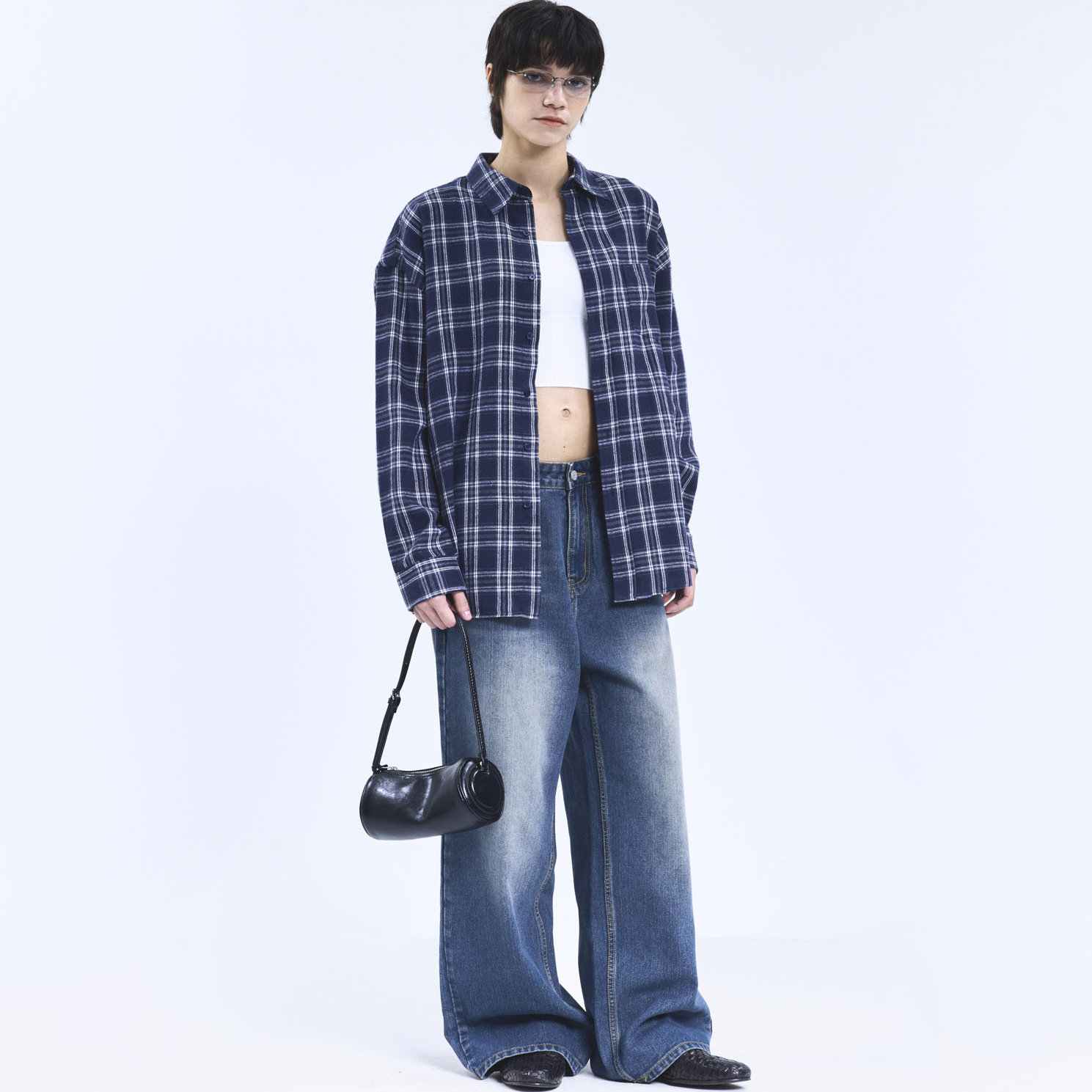 美式复古格子长裤男宽松直筒阔腿裤休闲百搭潮裤-160-169