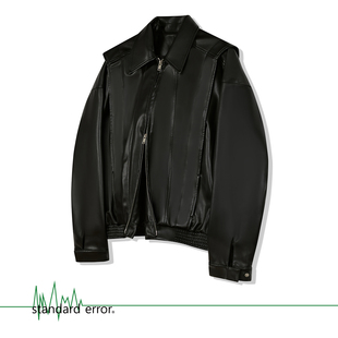 149 翻领拉链外套复古风飞行员休闲 美式 复古机车风廓形皮夹克短款