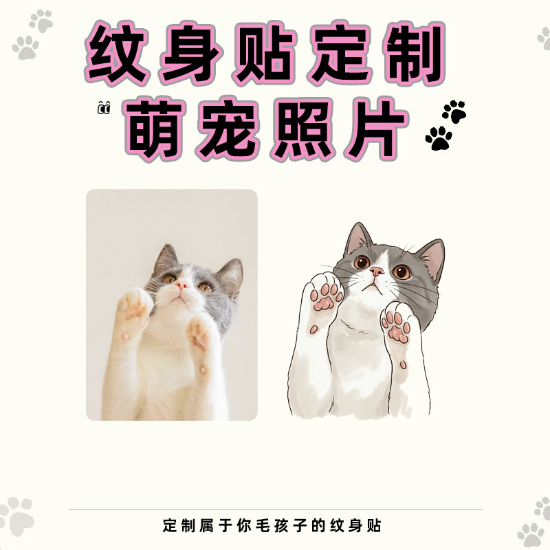 纹身贴定制 宠物照片图案 猫咪图案设计