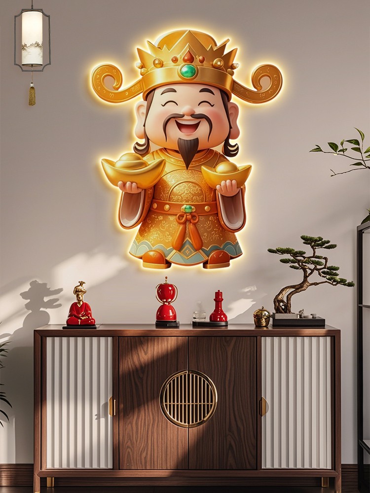 财神挂画、厅堂招财装饰画、新风灯饰、餐厅财神壁画、高端感