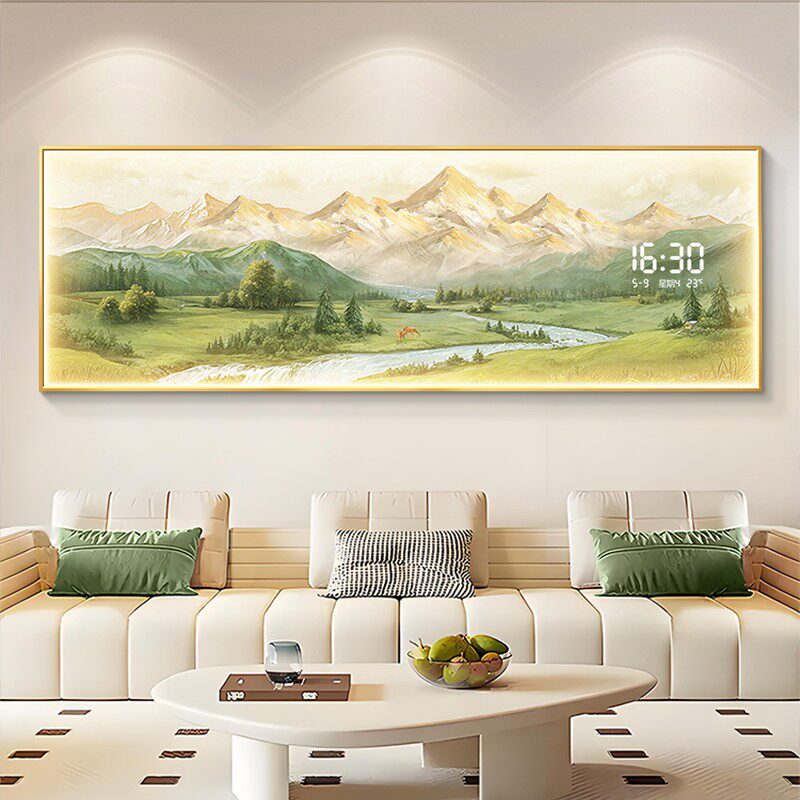 日照金山客厅装饰画钟表挂图片