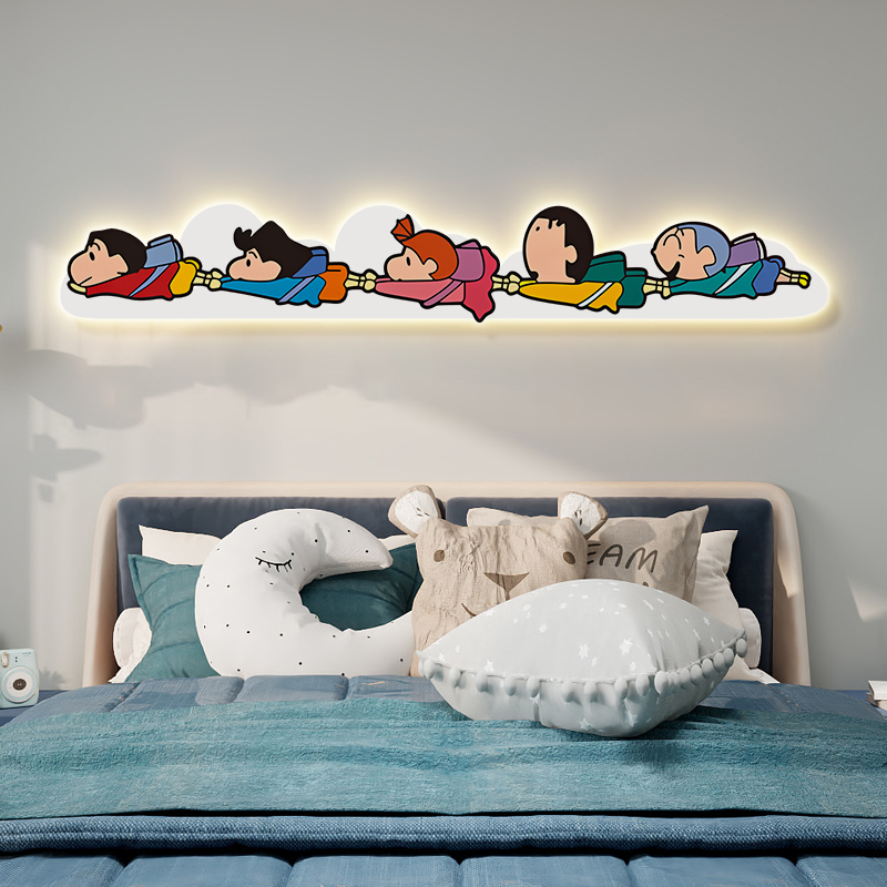 蜡笔小新儿童房装饰画男童女童卧室床头房间卡通背景墙壁灯高级感