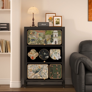 中古风斗柜客厅靠墙沙发边柜卧室置物柜复古柜子铁皮收纳柜床尾柜