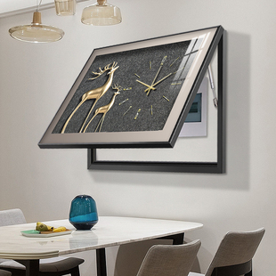 轻奢电表箱装饰画带钟表2025新款配电箱遮挡时钟挂画高级感免打孔