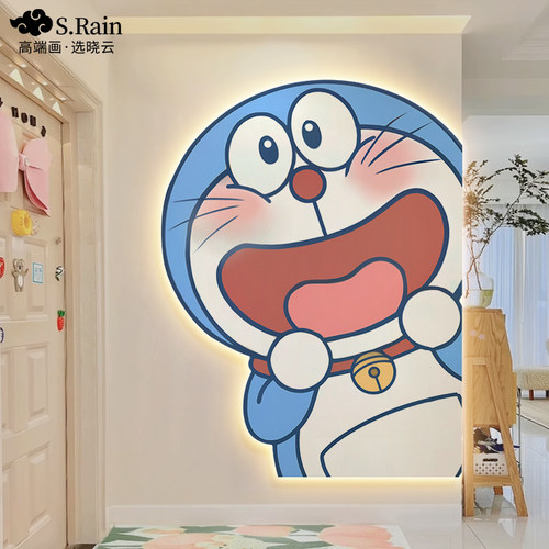 玄关奶油风儿童房装饰画发光画