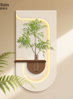 水培绿植玄关装饰画入户正对门走廊过道挂画奶油风客厅感应灯光画
